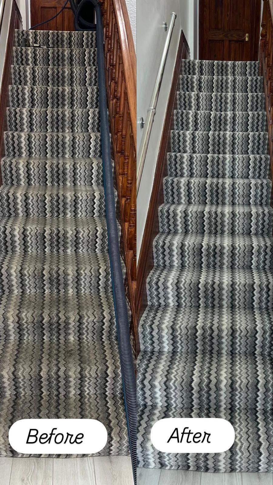 Side by side staircase before and after professional carpet clean
