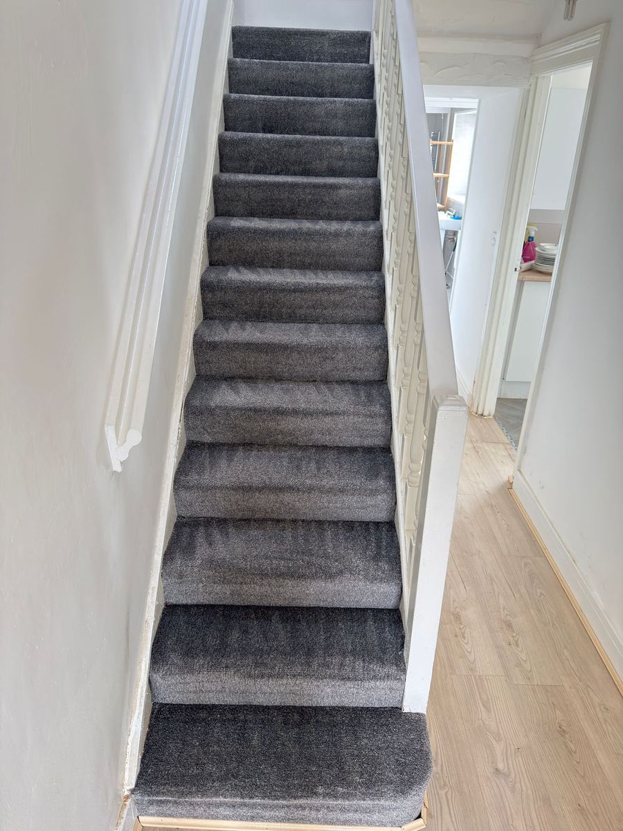 Staircase carpet after professional cleaning
